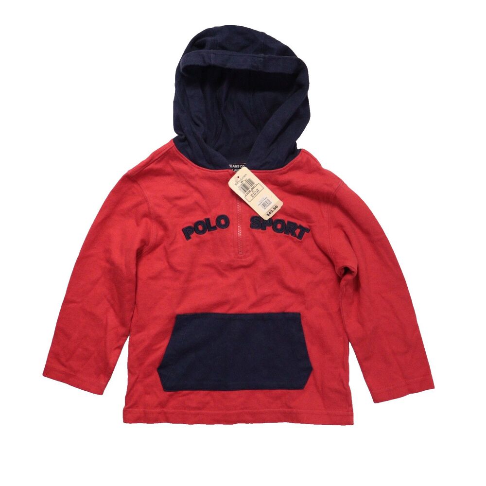 Vintage Polo Sport Ralph Lauren Hoodie Red Sweater Boy Girl‎ Youth Size 4T NWT
